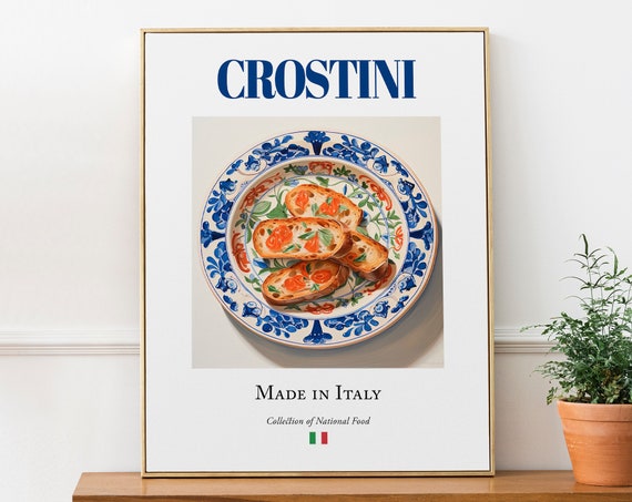Crostini on Maiolica Tile Plate, Italian Kitchen Art Print