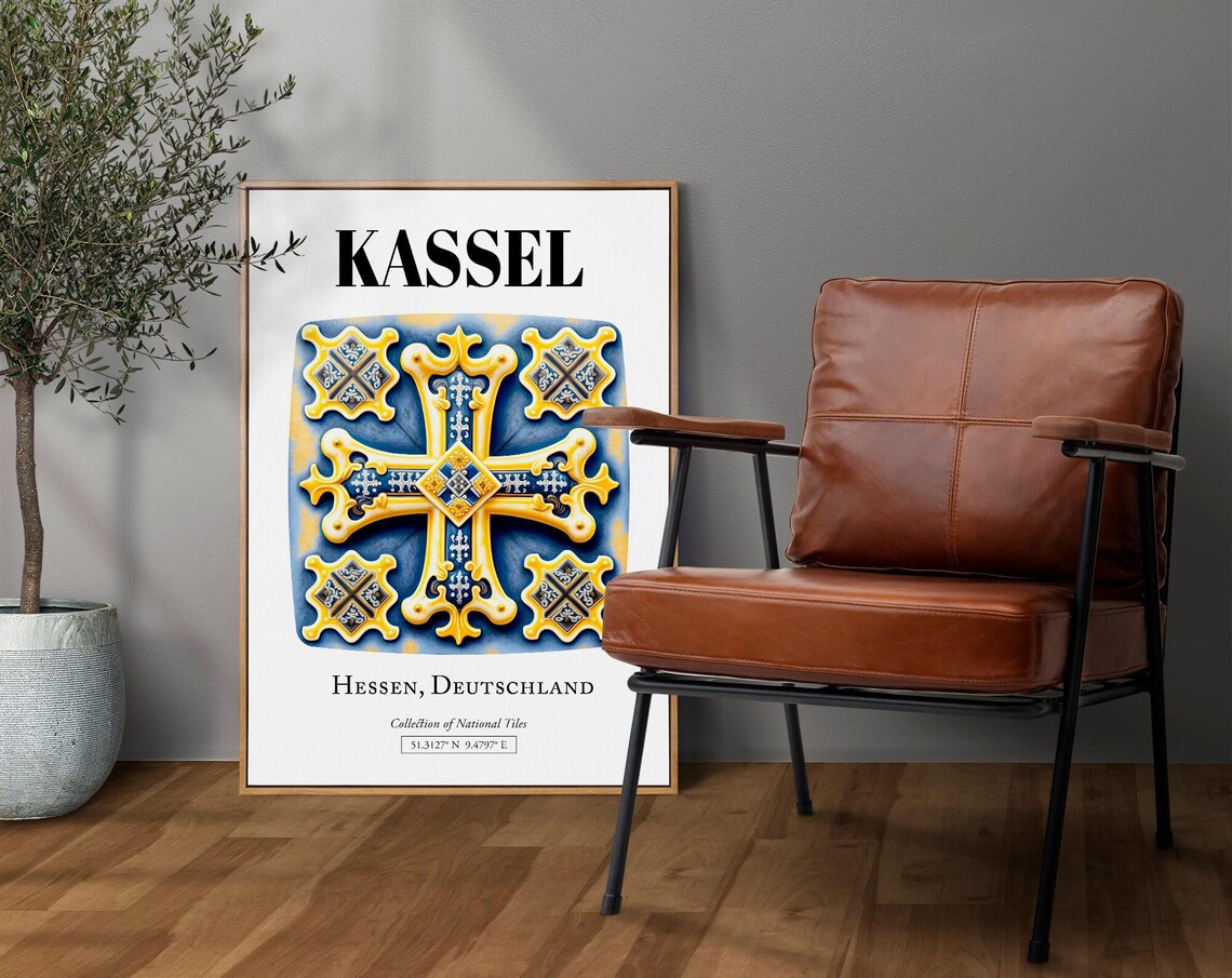Kassel Hessen Germany Traditional Tile Pattern Travel Poster