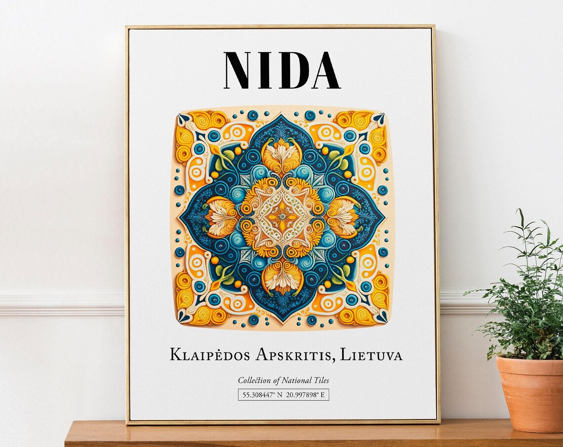 Nida Lithuania Traditional Tile Pattern Travel Poster
