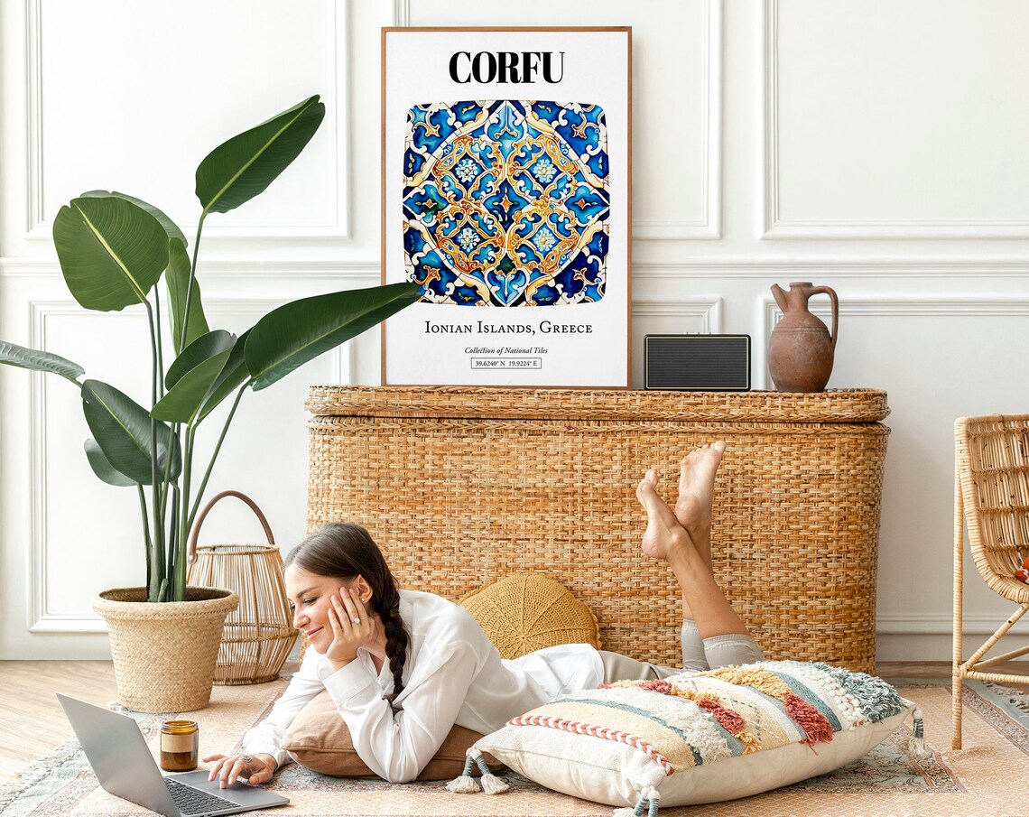 Corfu Captivating Tile Patterns, Greek Island Travel Poster - Image 2