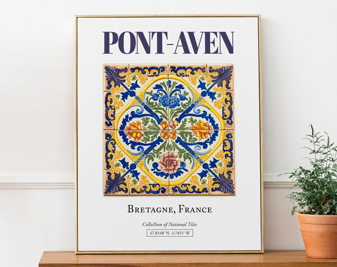 Pont-Aven Bretagne France Folk Tile Travel Poster