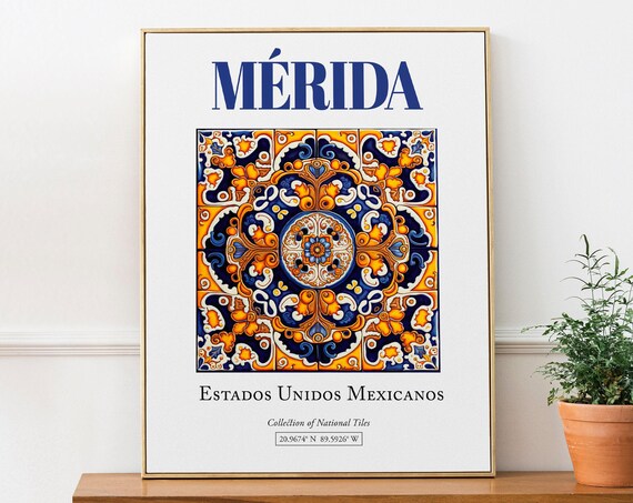 Merida Mexico Traditional Tile Poster, Bedroom Decor