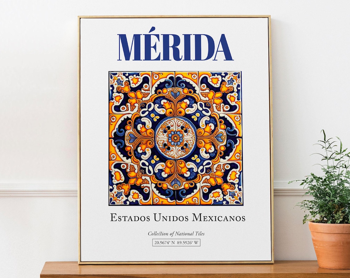 Merida Mexico Traditional Tile Poster, Bedroom Decor