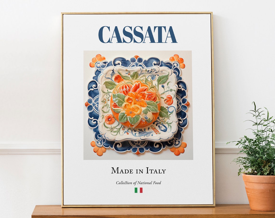 Cassata on Maiolica Tile Plate, Italian Food Poster Print