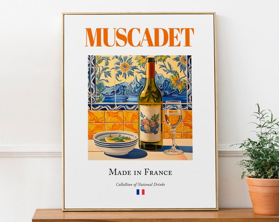 Muscadet on Maiolica Tile, Traditional Beverage Art Print