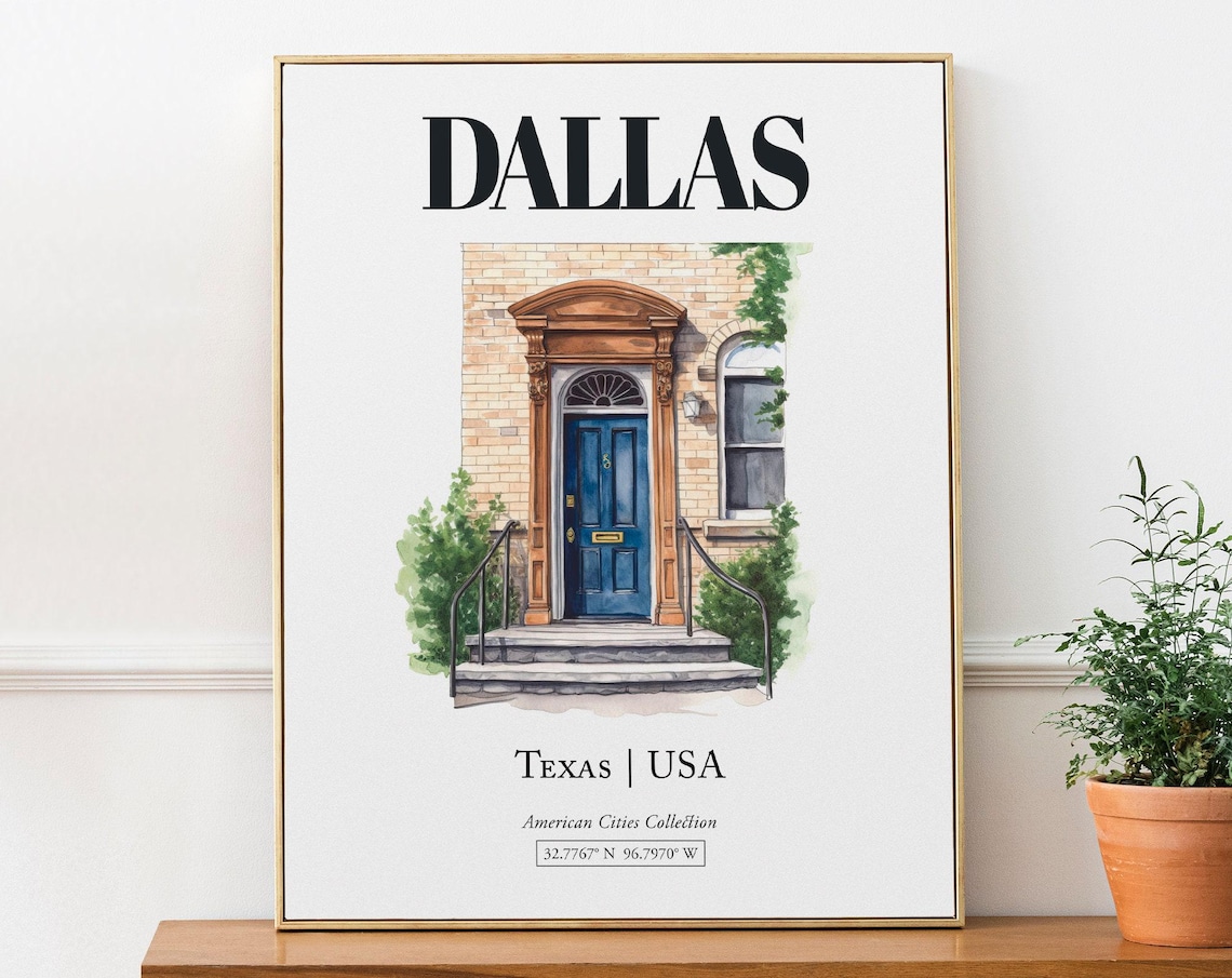 Dallas Texas Usa Minimalist Watercolor Travel Poster