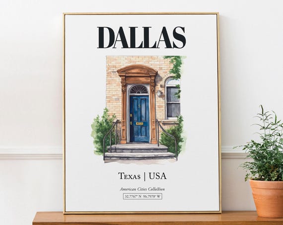 Dallas Texas Usa Minimalist Watercolor Travel Poster