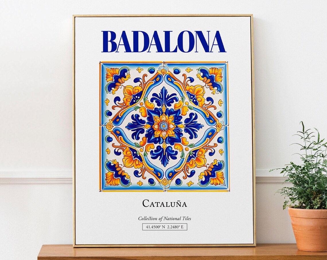 Badalona Catalua Spain Minimalist Tile Travel Poster