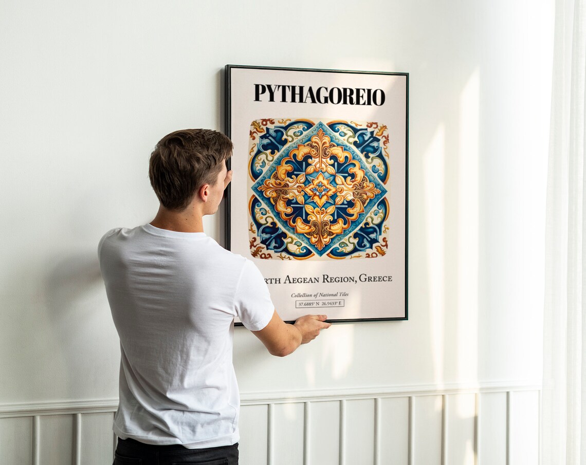 Pythagoreio Tile Pattern Travel Poster, Greek Island - Image 3