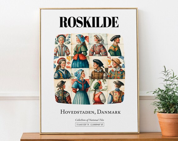 Roskilde Hovedstaden Denmark Folk Costume Tile Print