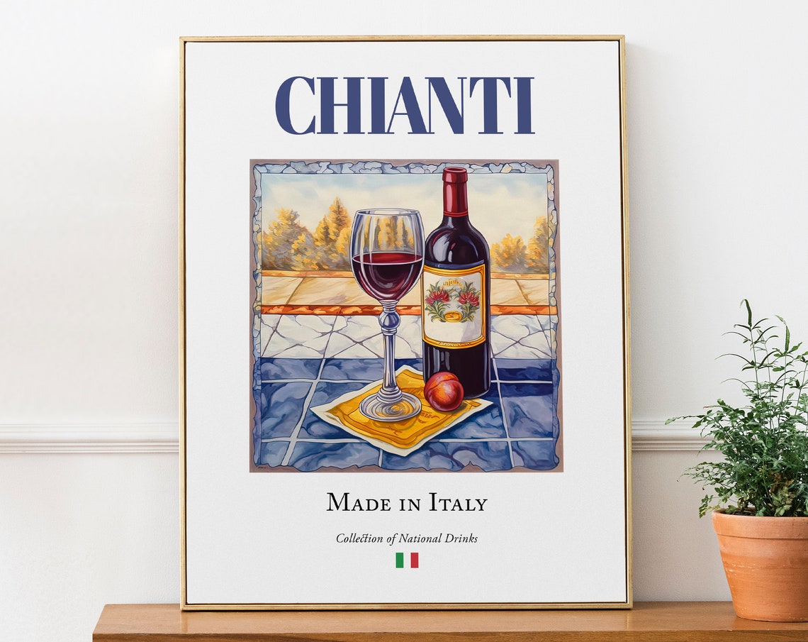 Chianti Glass on Maiolica Tile Italian Poster Print