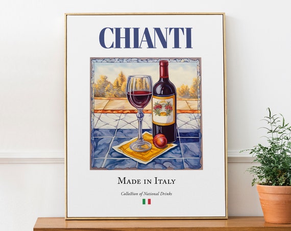Chianti Glass on Maiolica Tile Italian Poster Print