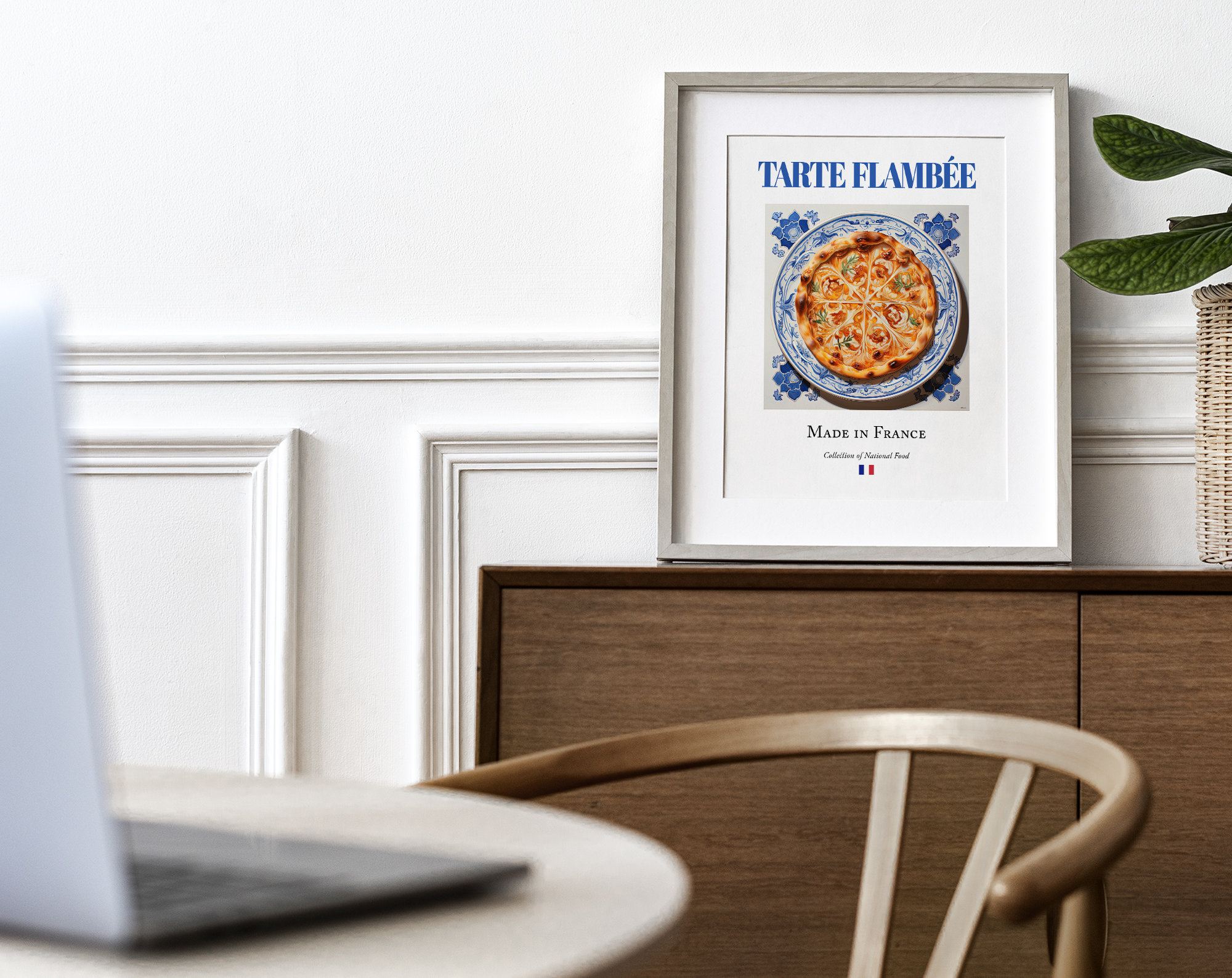 Tarte Flambe on Maiolica Tile Plate, French Food Art Print - Image 4