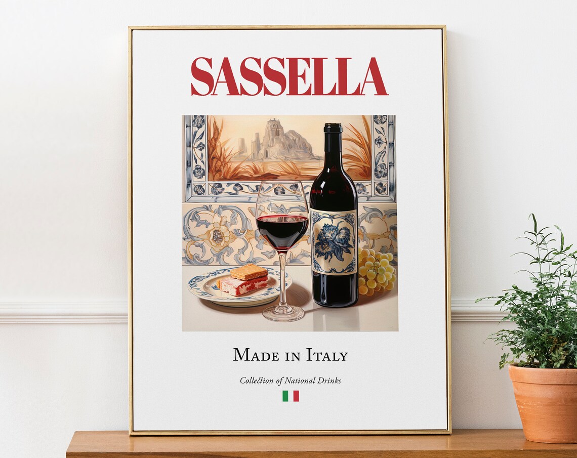 Sassella On Maiolica Tile, Italian Beverage Poster