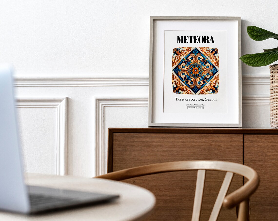Meteora Tile Pattern Travel Poster, Greek Mystique - Image 4