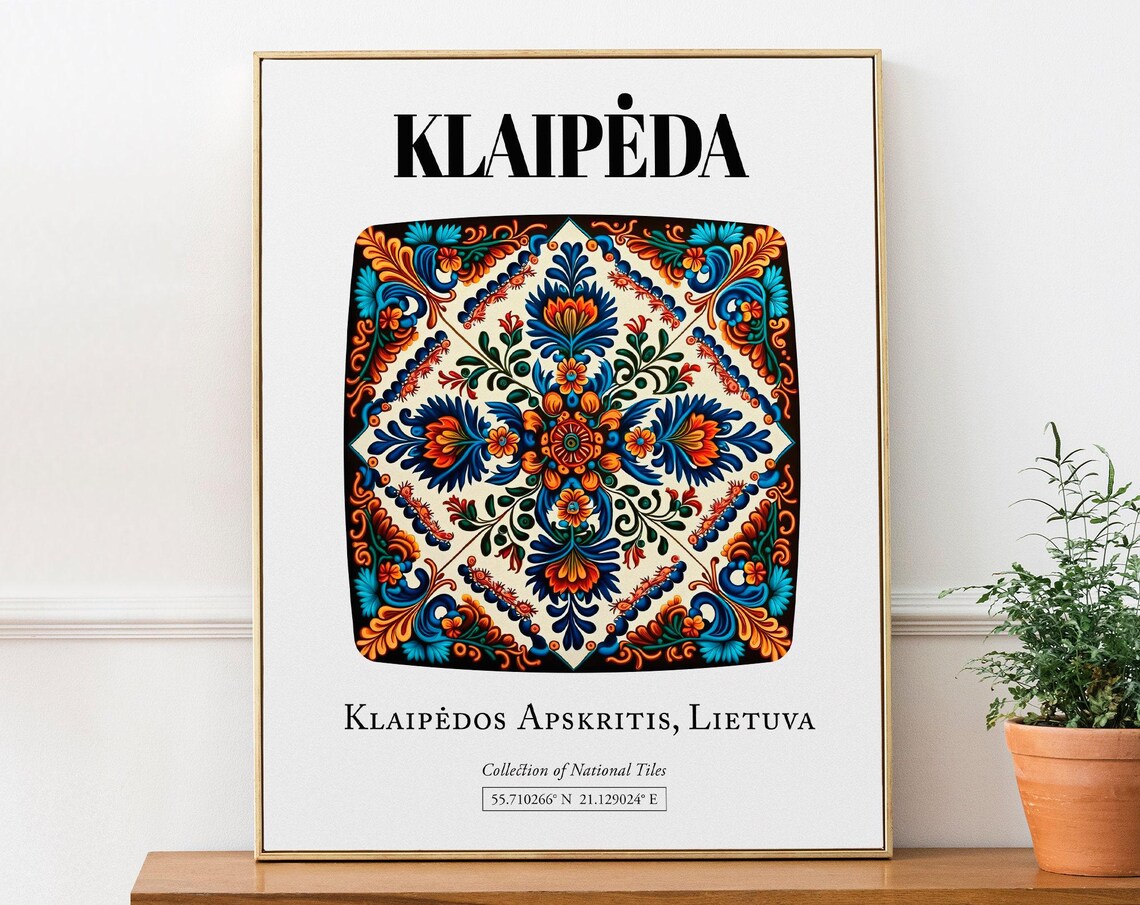 Klaipda Lithuania Traditional Tile Pattern Travel Poster