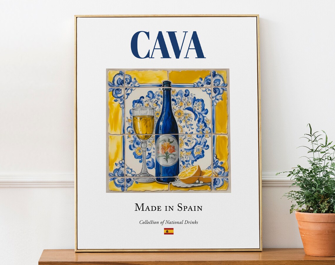 Cava on Maiolica Tile, Spanish Beverage Art Print