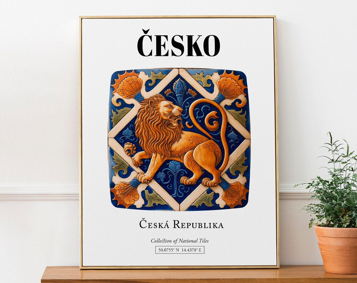 Czech Republic Tile With Heraldic Lion Art Print