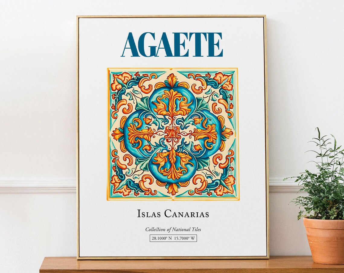 Agaete Islas Canarias Spain Folk Tile Travel Poster