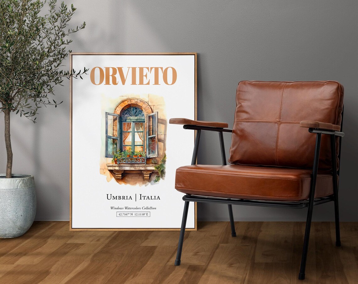 Orvieto Umbria Italia Travel Poster, Watercolor