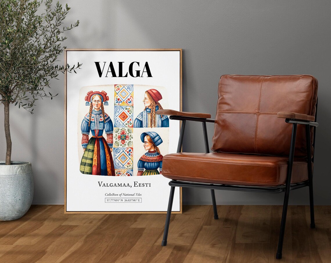 Valga Valgamaa Eesti Traditional Tile Pattern Poster