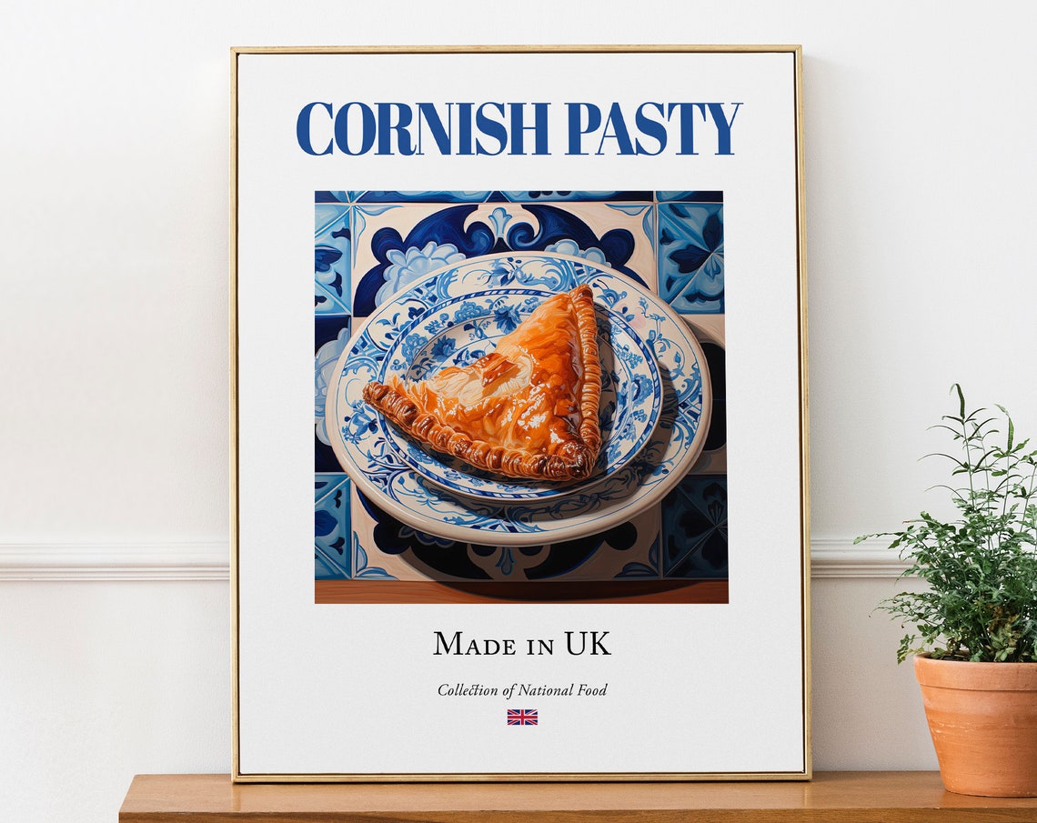 Cornish Pasty on Maiolica Tile Plate, English Food Poster