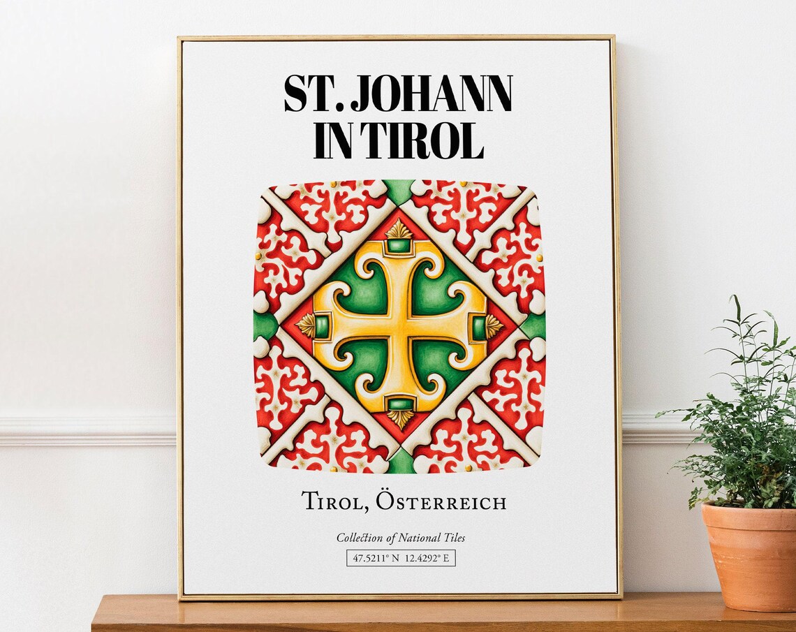 St Johann In Tirol Austria Traditional Tile Pattern Travel Poster