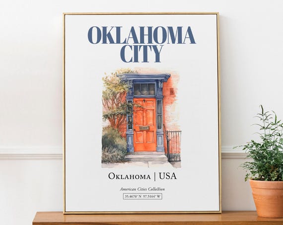 Oklahoma City USA Minimalist Watercolor Art Print