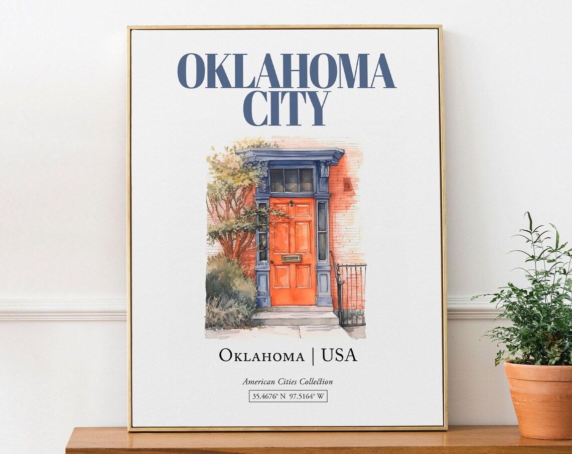 Oklahoma City USA Minimalist Watercolor Art Print