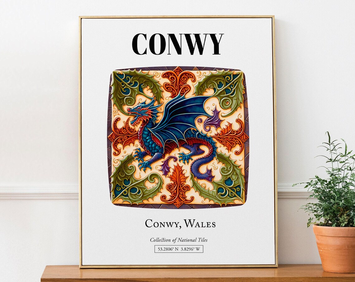 Conwy Wales Traditional Tile Pattern Travel Poster