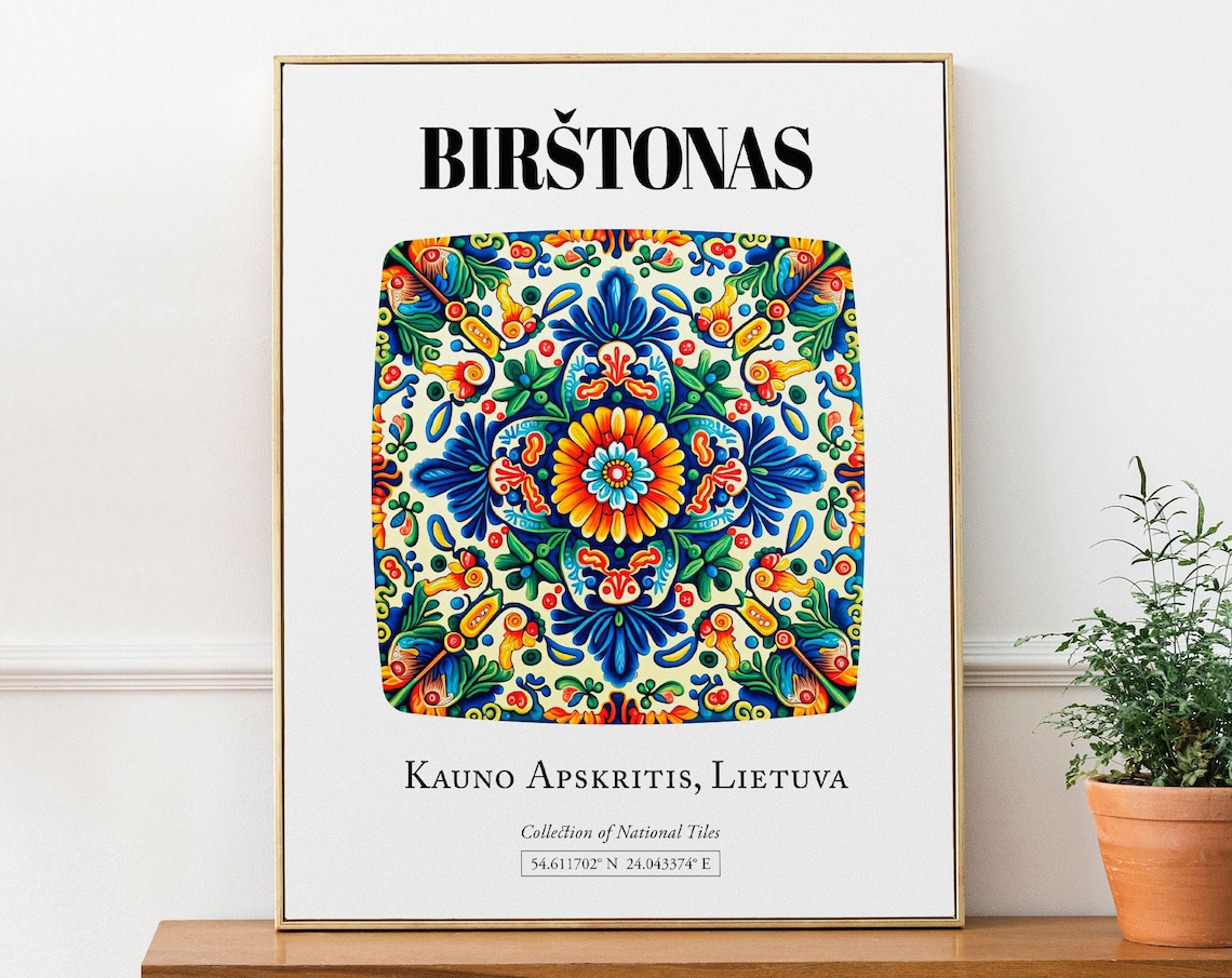 Birtonas Lithuania Traditional Tile Pattern Travel Poster