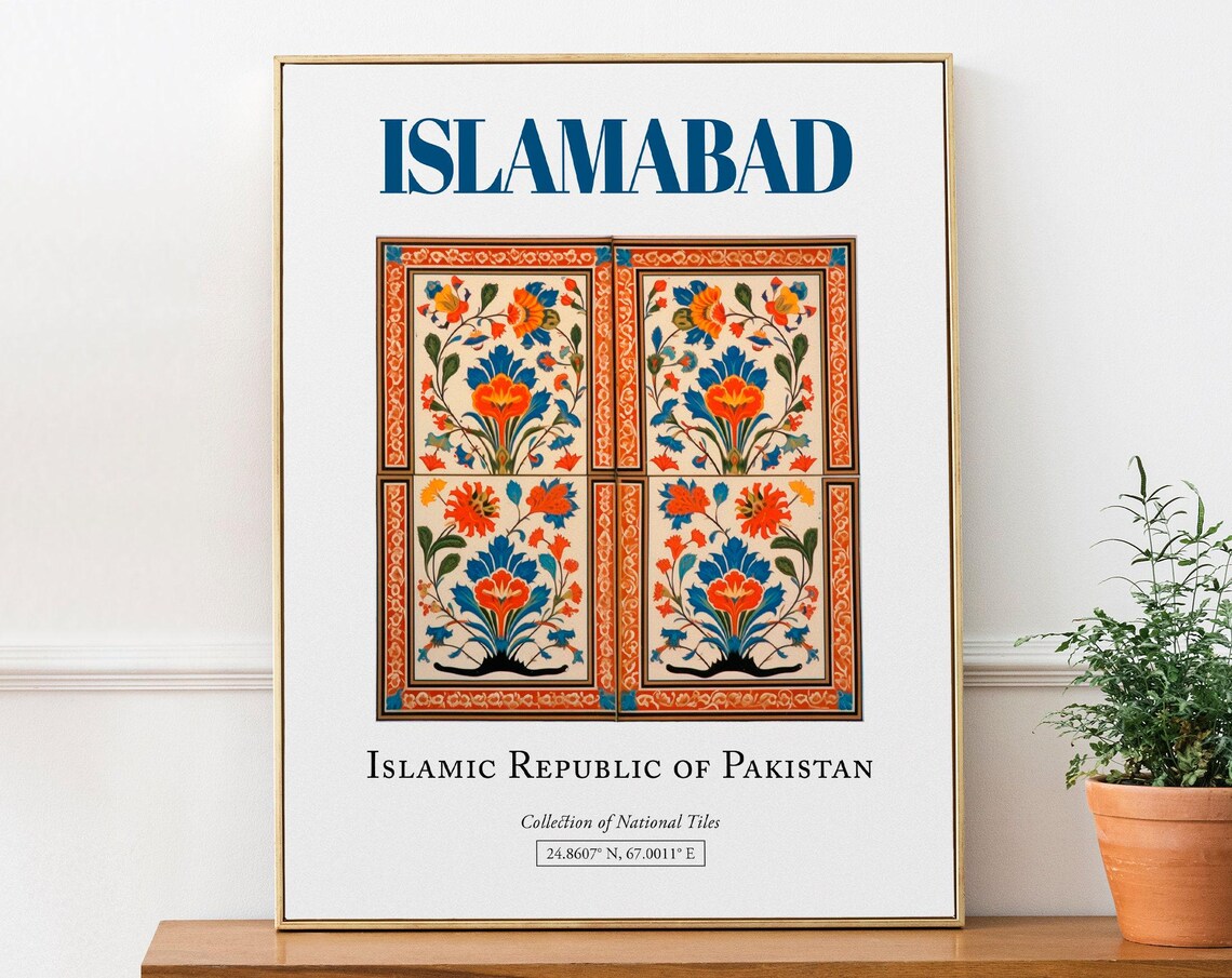 Islamabad Pakistan Traditional Floral Tile Art Travel Souvenir Poster
