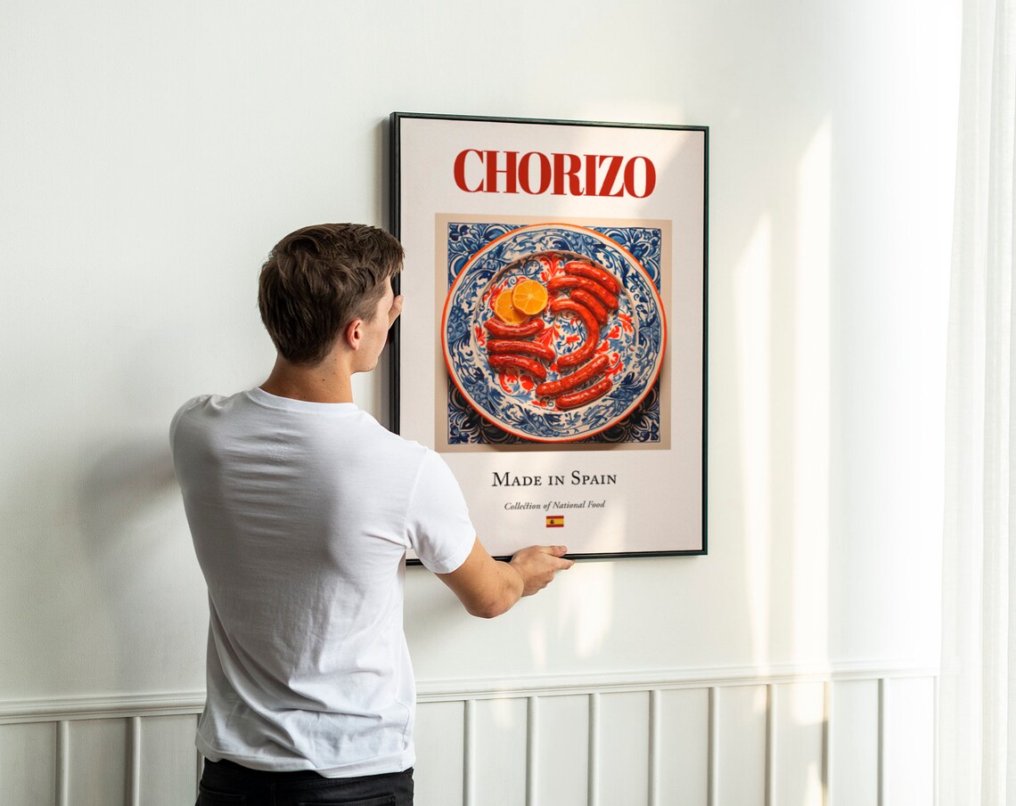 Chorizo on Maiolica Tile Plate, Spanish Art Print - Image 3