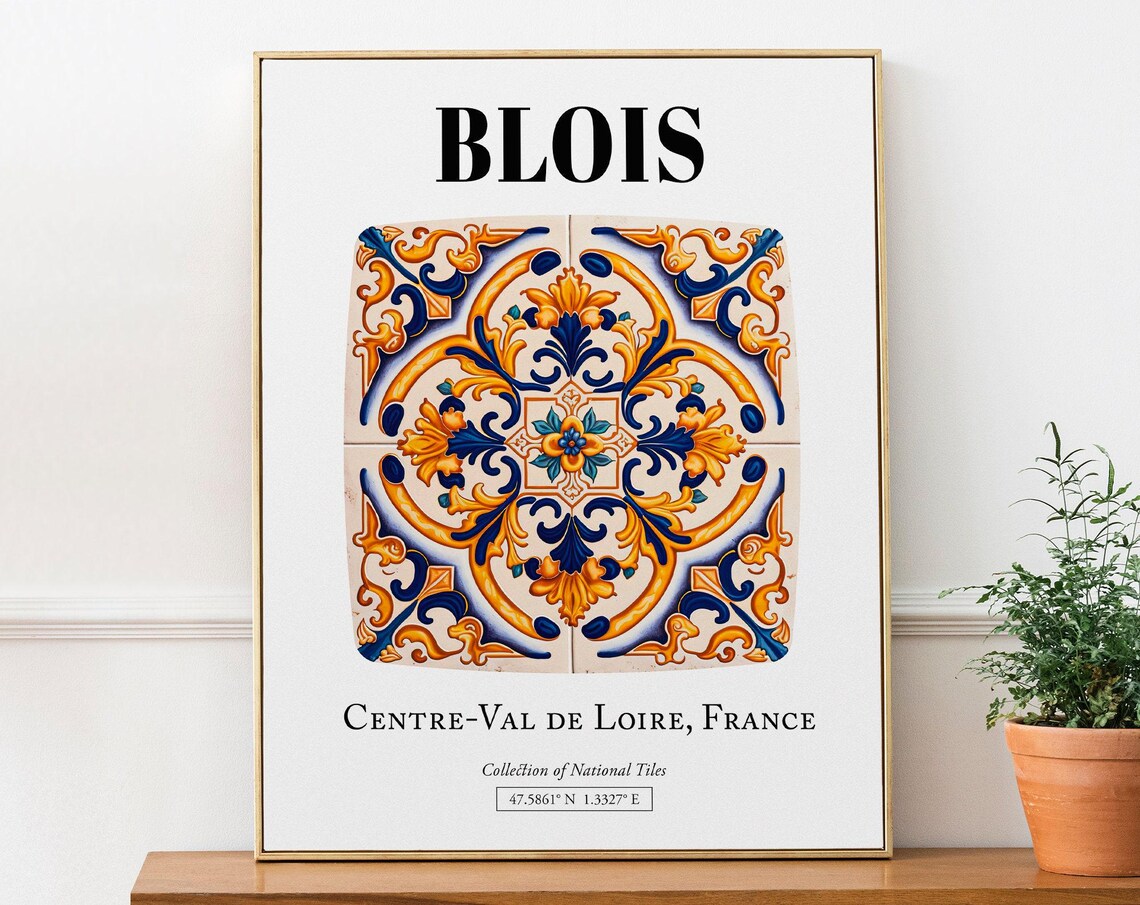 Blois France Tile Pattern Travel Poster
