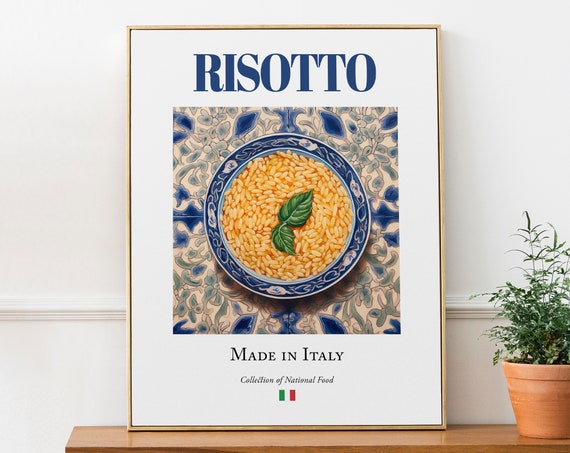 Risotto on Maiolica Tile Plate, Italian Food Poster