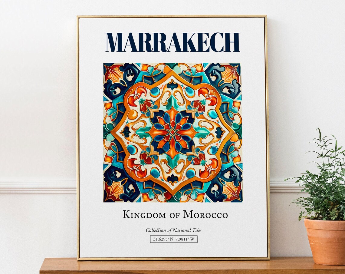 Marrakech Morocco Folk Traditional Tile Art Print Poster