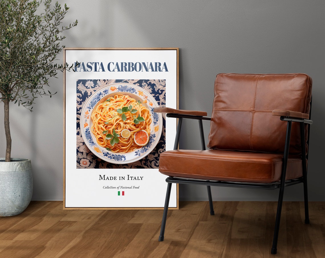 Pasta Carbonara on Maiolica Tile Plate, Art Print - Image 4