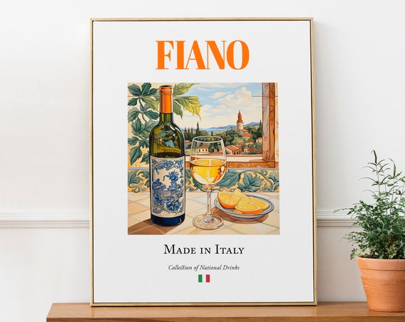 Fiano Wine on Maiolica Tile, Italian Kitchen Art Print