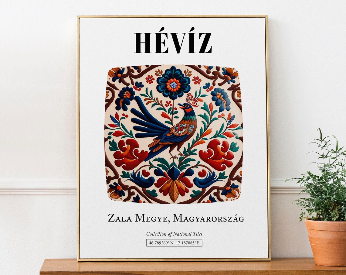 Hvz Hungary Folk Bird and Flowers Tile Pattern Art Print