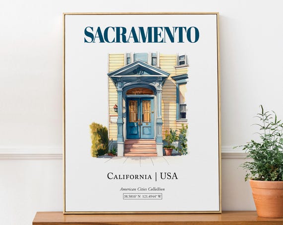 Sacramento USA Minimalist Watercolor Travel Poster