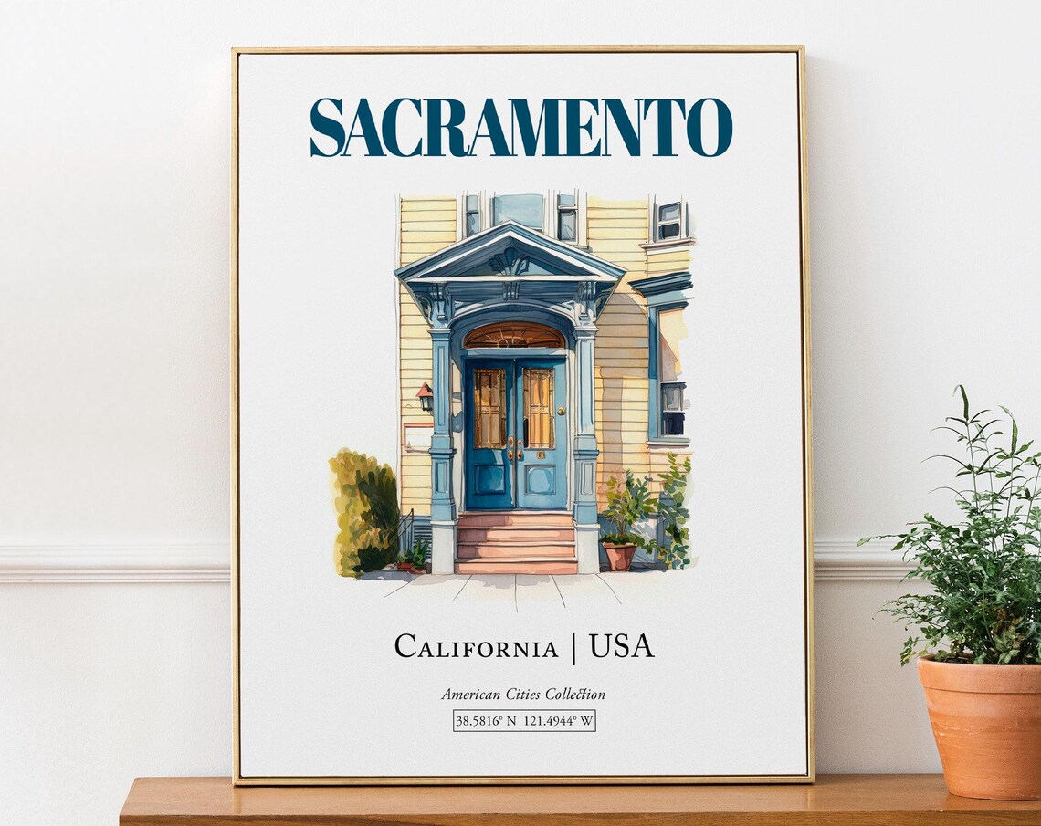 Sacramento USA Minimalist Watercolor Travel Poster