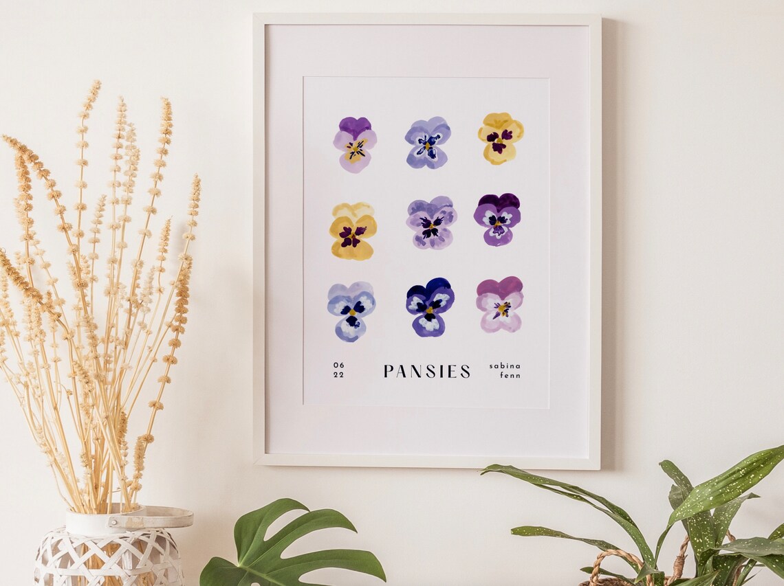 Pansies Botanical Flower Watercolor Art Print - Image 2