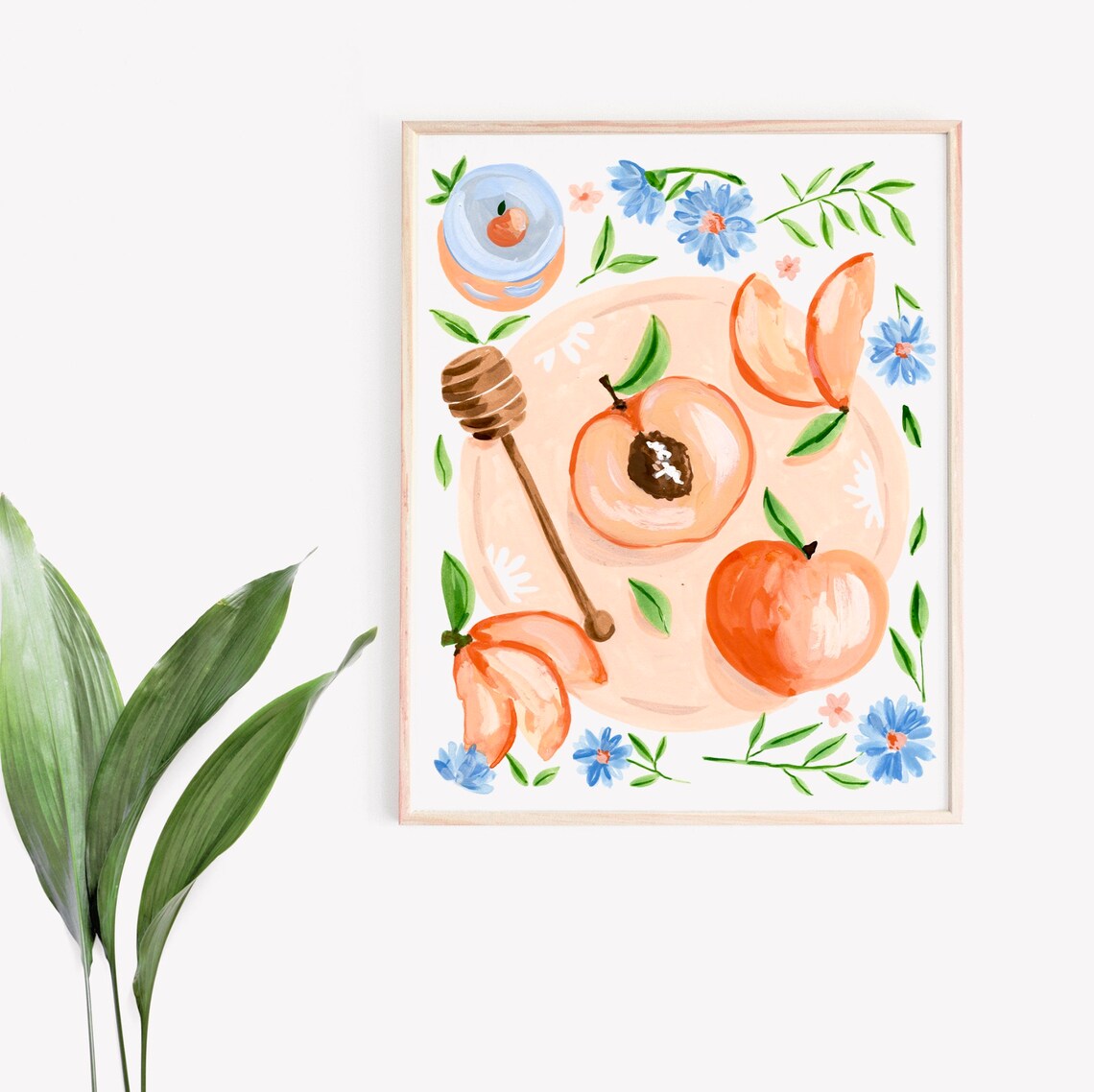 Peaches and Honey Art Print, Fruit and Flowers - Image 3