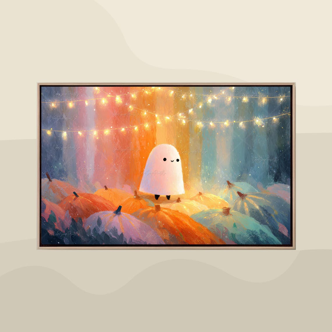 Cute In Pumpkin Field Wall Art Fall Pinkoween Striped Halloween With Pumpkins Pastel Autumn