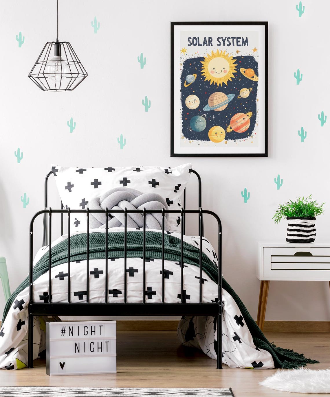Cute Solar System Starry Night Smiling Planets Nursery Wall Art - Image 2