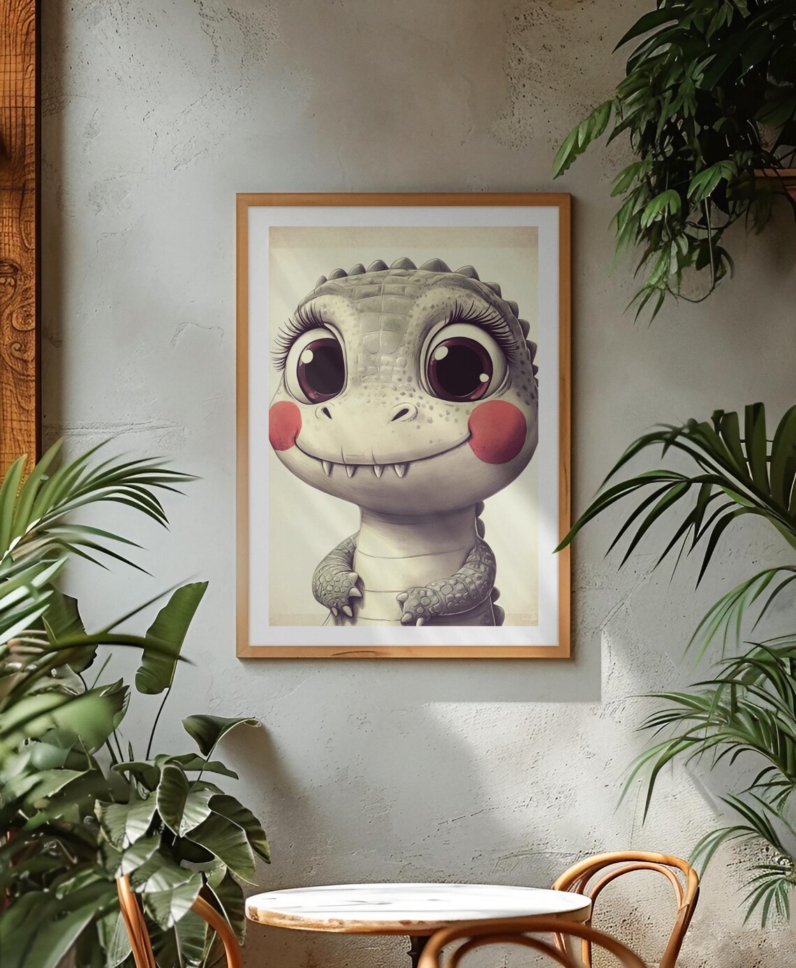 Cute Baby Dinosaur Gray Nursery Animal Illustration Kids Poster