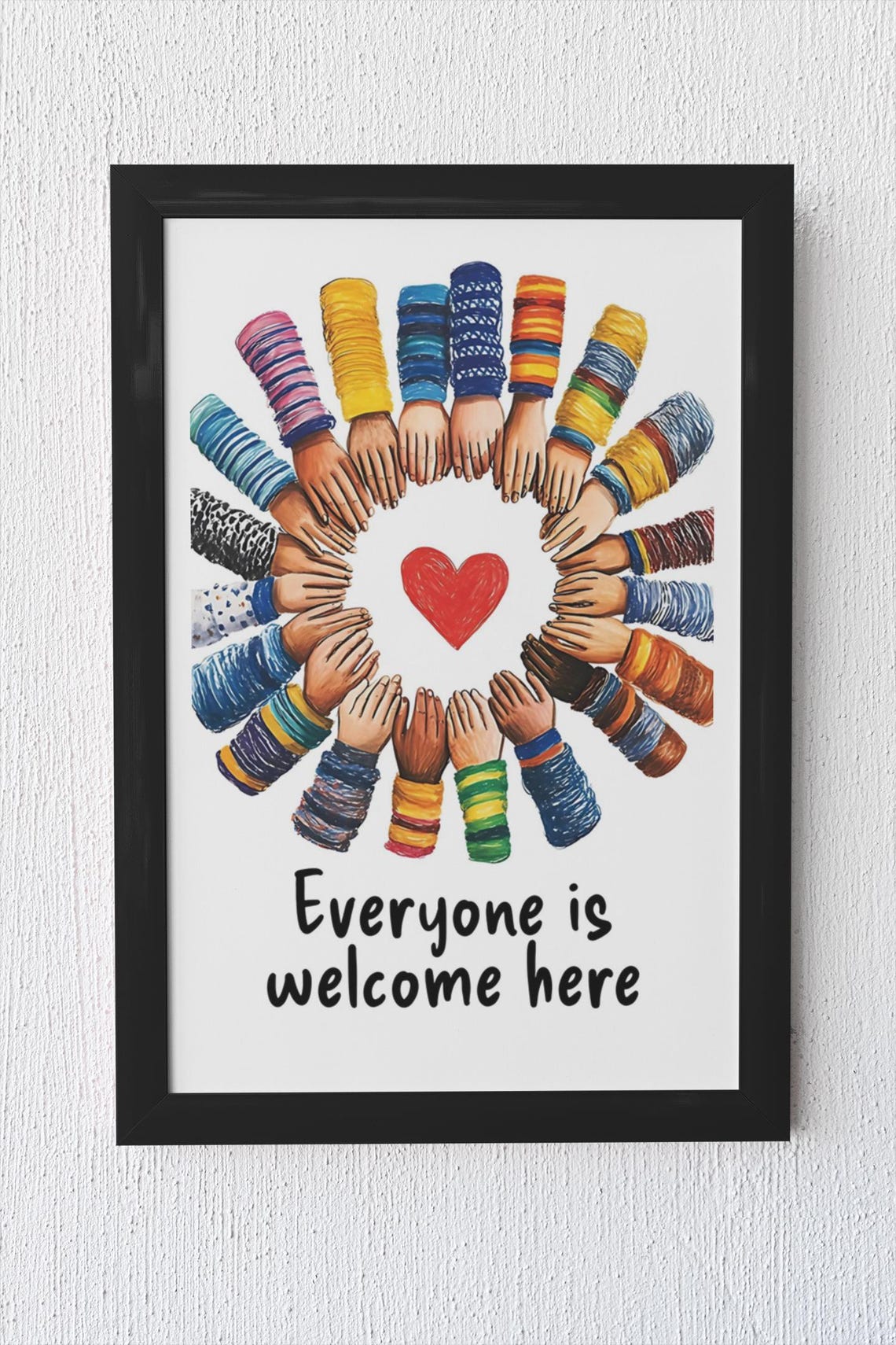 Everyone Is Welcome Here Circle Of Diverse Hands Heart Poster - Image 4