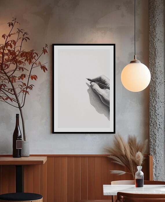 Minimalist Black And White Hand Holding Pen Creative Writer Poster