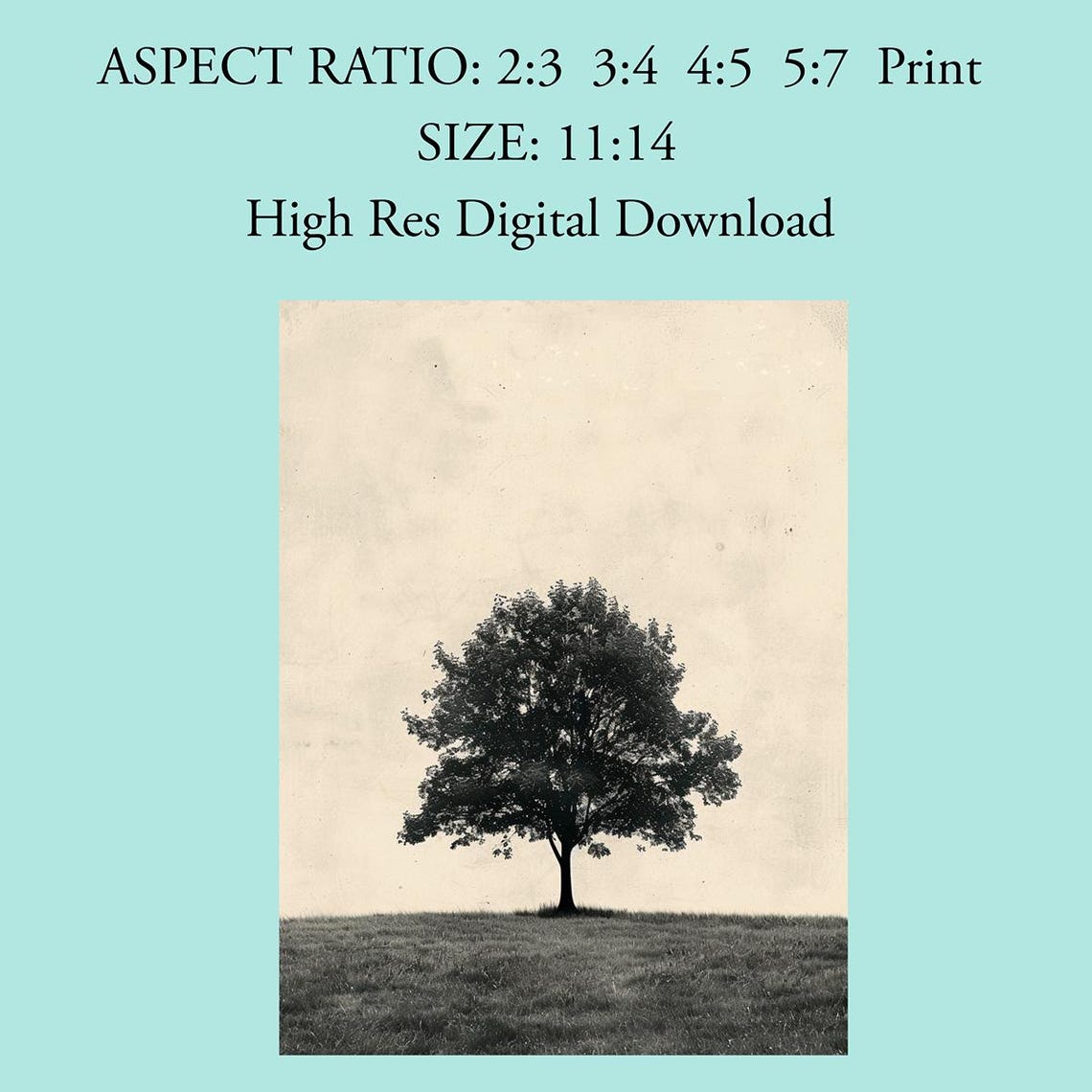 Tree Wall Art Print Solitary Tree Poster Minimalist Nature Decor Serene Landscape Art Field View Print - Image 4