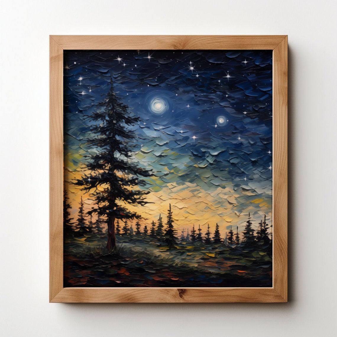 Square Night Sky Forest Print Starry Night Sky Painting Evening Pine Tree Wall Art Rustic Cabin Decor Mountain Rental Artwork - Image 5